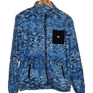 Quiksilver Mens Large Clean Coast Breathable Full Zip Fleece Jacket Blue Aztec